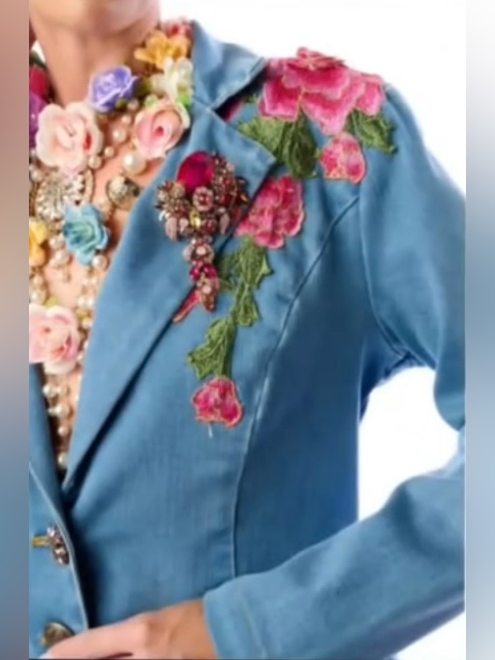 Aratta Rosaline Multi-Color Floral Statement Necklace with Pearl & Gold Chains - Picture 6 of 9